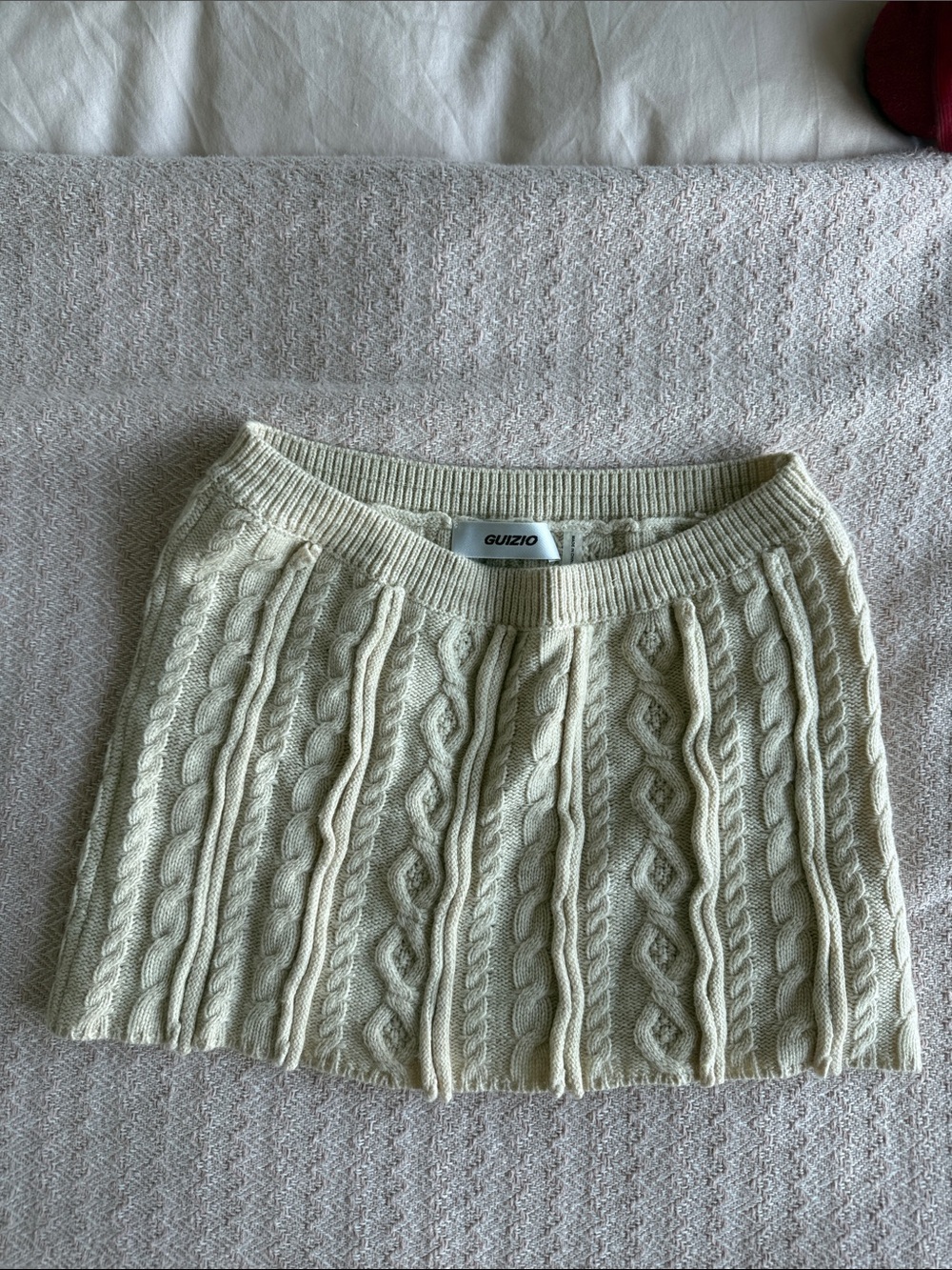 Danielle Guizio Cream Cable-Knit Mini Skirt